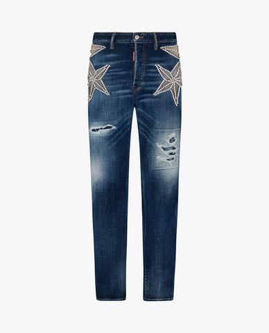  DSQUARED2 - Quần jeans nam ống đứng đính đá nổi bật Dark Ripped Wash 