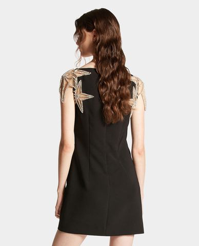  DSQUARED2 - Đầm mini cổ tròn tay áo đính đá hình ngôi sao cách điệu Crystal 