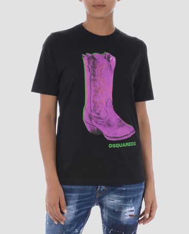  DSQUARED2 - Áo thun nữ tay ngắn cổ tròn Boot Print 