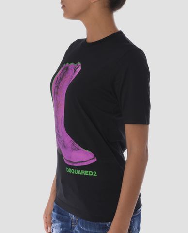 DSQUARED2 - Áo thun nữ tay ngắn cổ tròn Boot Print 