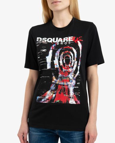  DSQUARED2 - Áo thun nữ ngắn tay cổ tròn phối hình in thời trang 