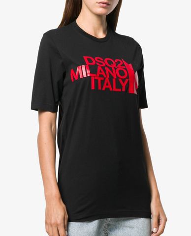  DSQUARED2 - Áo thun nữ ngắn tay phom suông phối chữ in thời trang 