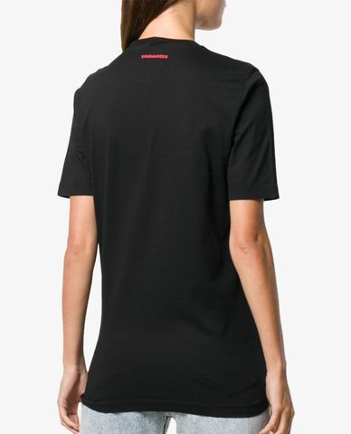  DSQUARED2 - Áo thun nữ ngắn tay phom suông phối chữ in thời trang 