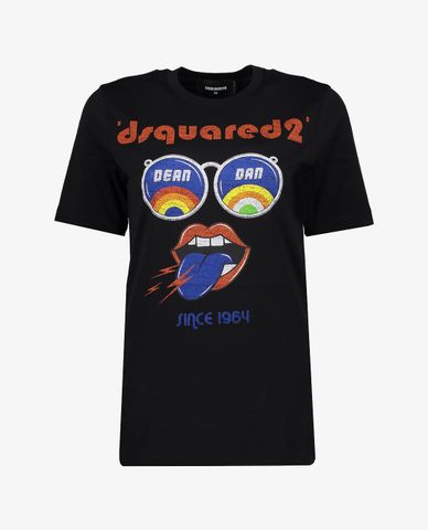  DSQUARED2 - Áo thun nữ ngắn tay cổ tròn phối hình in Face Renny Fit 