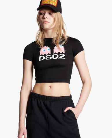  DSQUARED2 - Áo croptop nữ cổ tròn tay ngắn Pac-Man 
