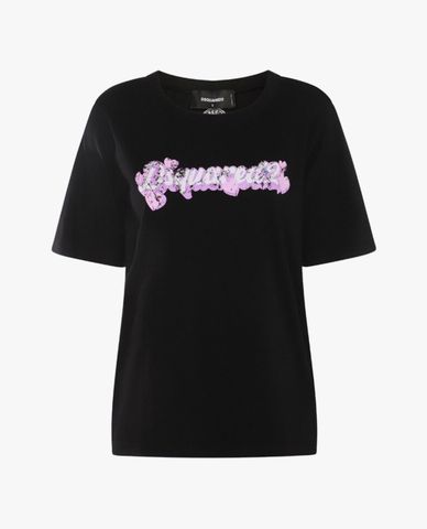  DSQUARED2 - Áo thun nữ cổ tròn tay ngắn phối logo nổi bật 