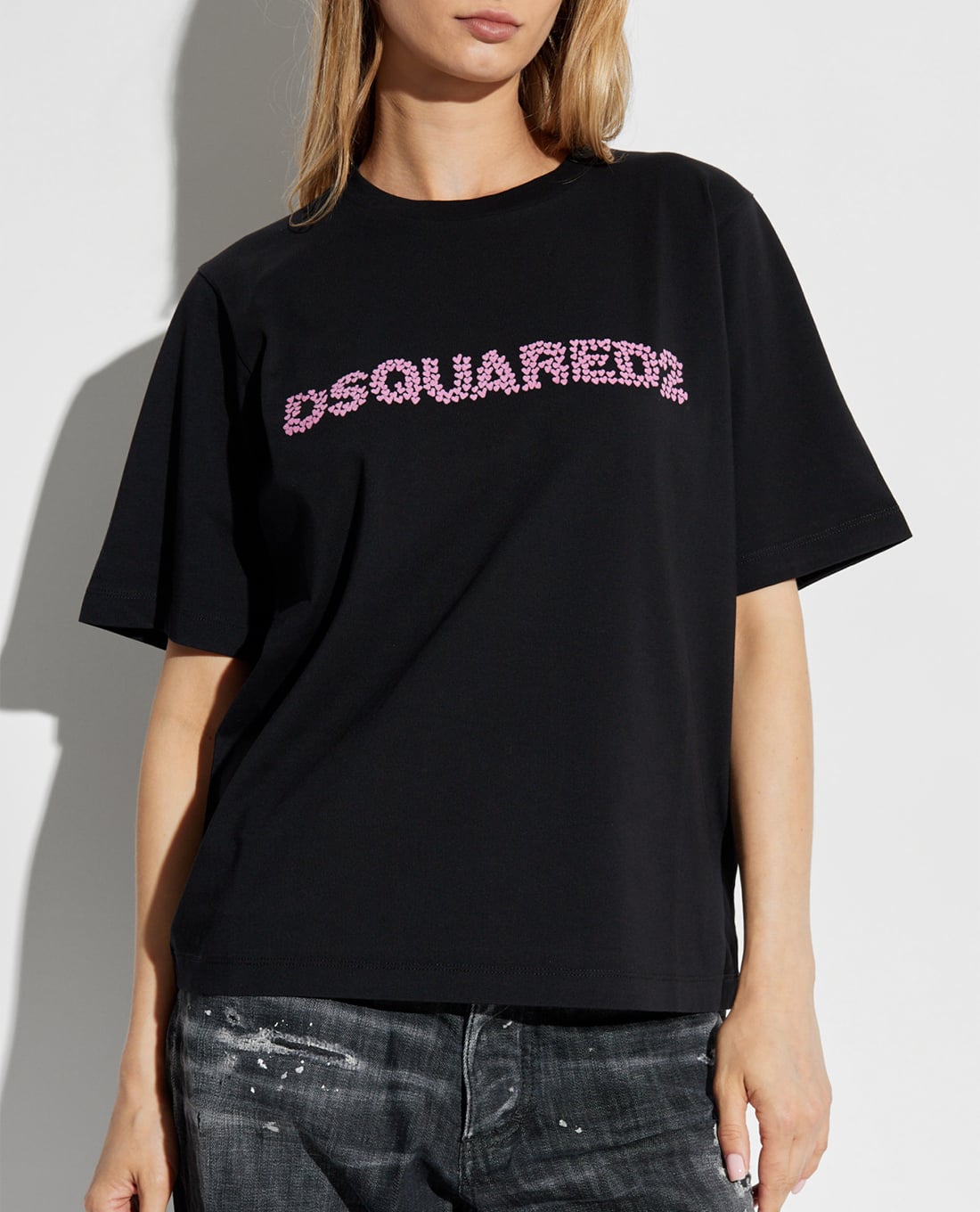 DSQUARED2 - Áo thun nữ cổ tròn tay ngắn đính hạt Jersey Easy