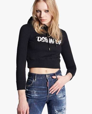  DSQUARED2 - Áo hoodie nữ tay dài phối mũ D2 Mini 