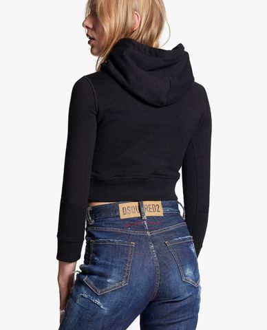  DSQUARED2 - Áo hoodie nữ tay dài phối mũ D2 Mini 