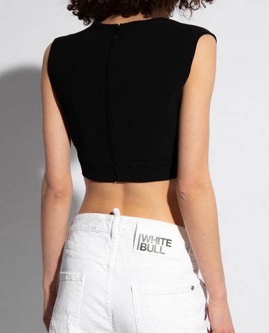  DSQUARED2 - Áo croptop nữ cổ V sát nách cut out Appliquéd 