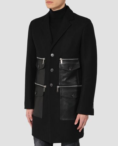  DSQUARED2 - Áo khoác nam phom dài phối túi da 