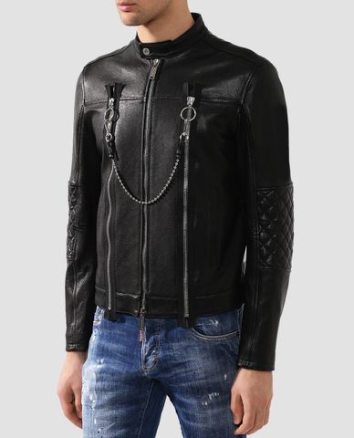  DSQUARED2 - Áo khoác nam phối zip Black Leather 