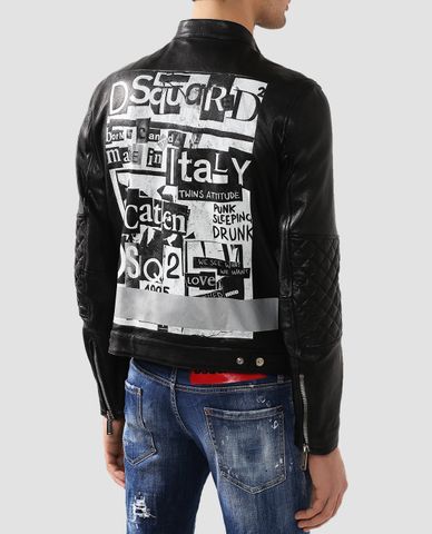  DSQUARED2 - Áo khoác nam phối zip Black Leather 