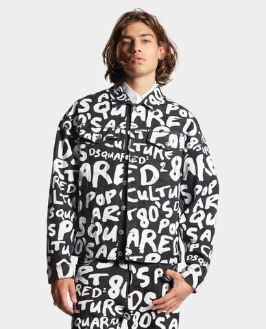 DSQUARED2 - Áo khoác denim nam cổ bẻ tay dài phối logo D2 Pop 80s 
