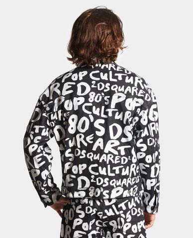  DSQUARED2 - Áo khoác denim nam cổ bẻ tay dài phối logo D2 Pop 80s 