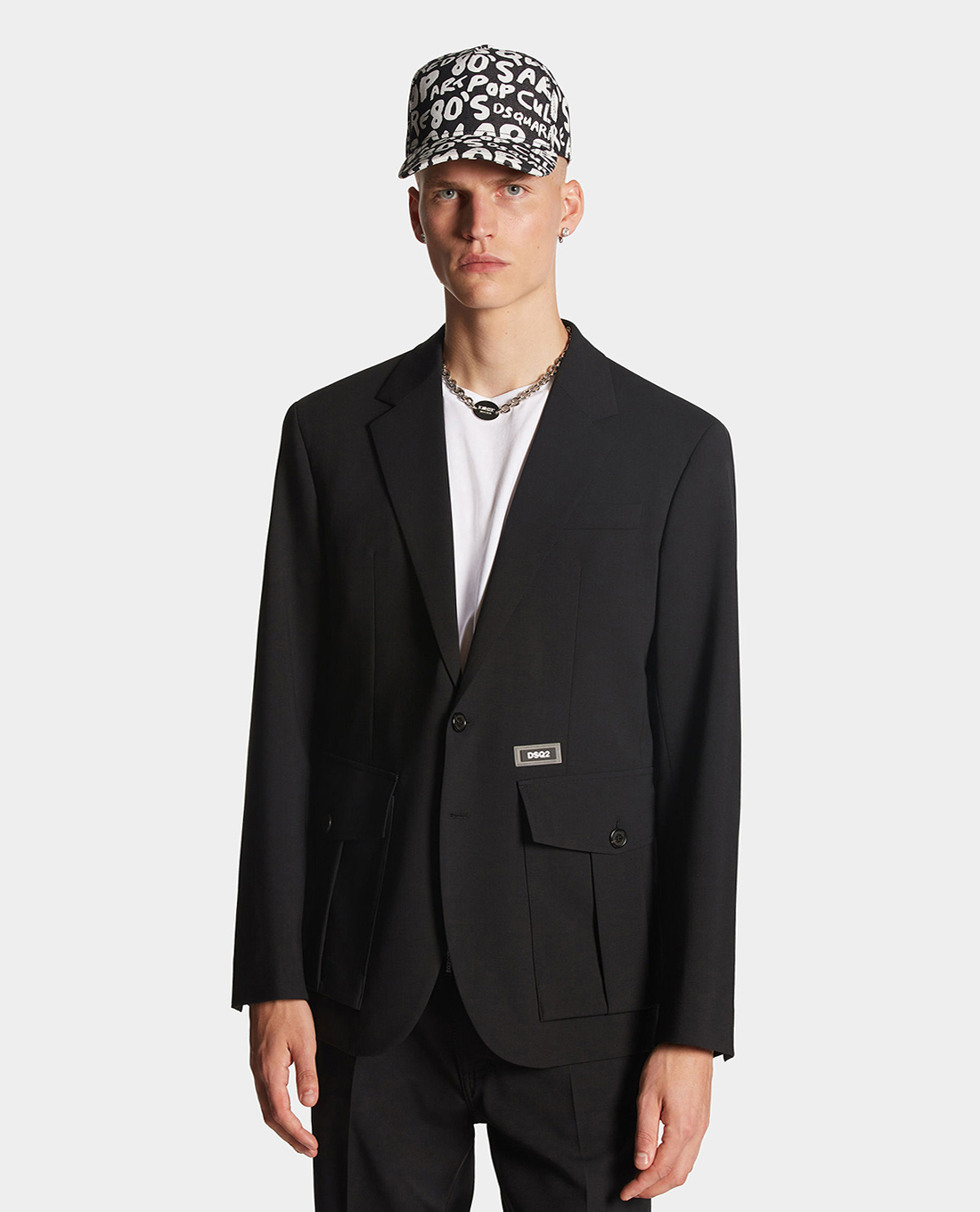 DSQUARED2 - Áo khoác blazer nam phom suông phối túi hộp Black Utility
