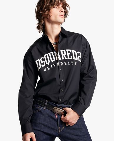  DSQUARED2 - Áo sơ mi nam phom suông tay dài Logo 