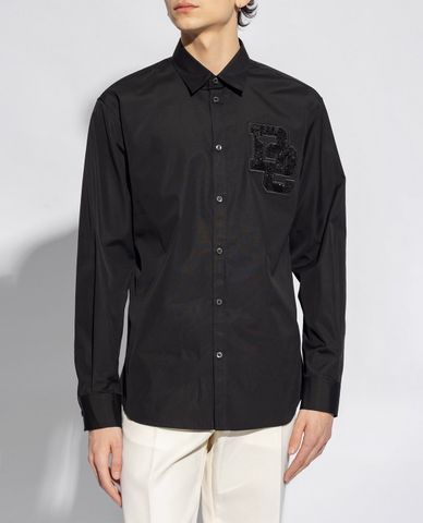  DSQUARED2 - Áo sơ mi nam cổ bẻ tay dài phối logo kim tuyến Appliquéd 