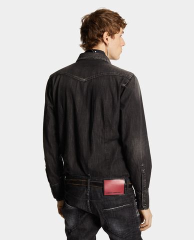  DSQUARED2 - Áo sơ mi nam cổ bẻ tay dài wash bạc 