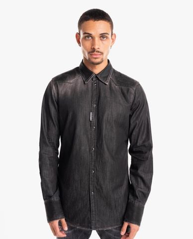  DSQUARED2 - Áo sơ mi denim nam wash bạc thời trang 