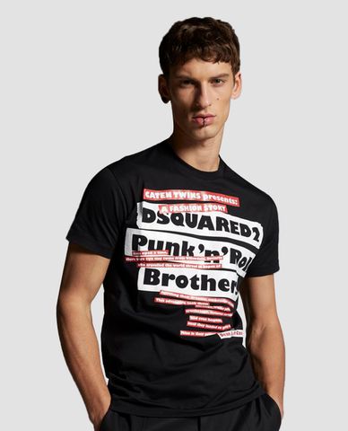  DSQUARED2 - Áo thun nam cổ tròn in chữ Punk'n'Roll Brothers 