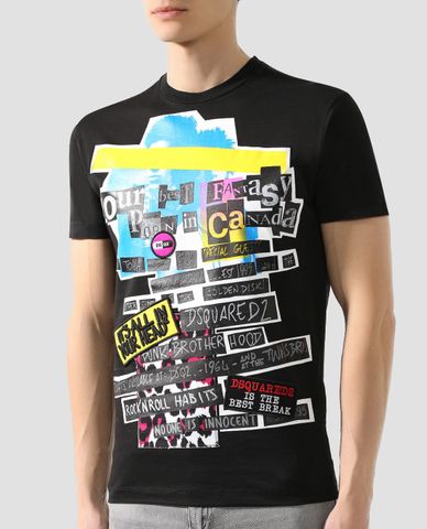  DSQUARED2 - Áo thun nam cổ tròn Multicolor Printed 