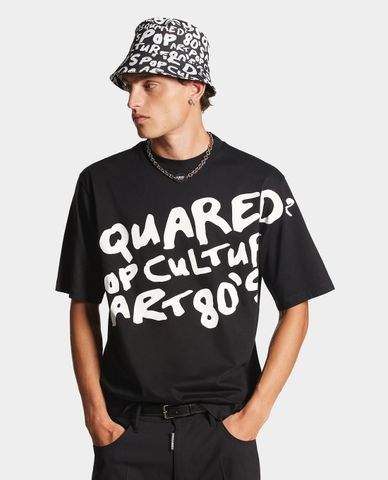  DSQUARED2 - Áo thun nam tay ngắn in chữ độc đáo D2 Pop 80s 