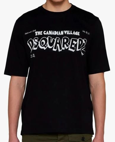  DSQUARED2 - Áo thun nam cổ tròn tay ngắn phối logo cách điệu Skater 