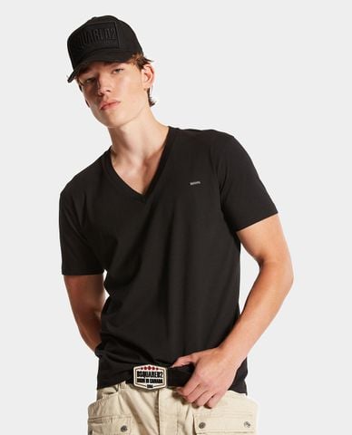  DSQUARED2 - Áo thun nam cổ V tay ngắn phối logo kim loại Cool Fit 