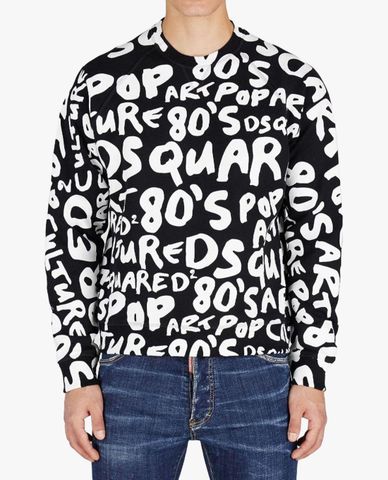  DSQUARED2 - Áo sweatshirt nam cổ tròn tay dài Pop 80's Cool Fit 