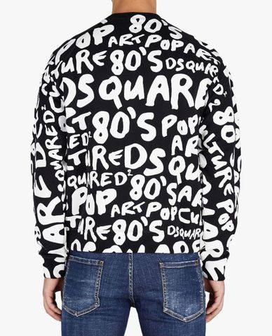  DSQUARED2 - Áo sweatshirt nam cổ tròn tay dài Pop 80's Cool Fit 