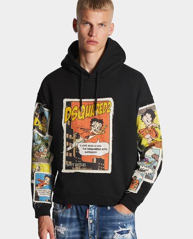  DSQUARED2 - Áo hoodie nam in hình hoạt hình Betty Boop Regular Fit 