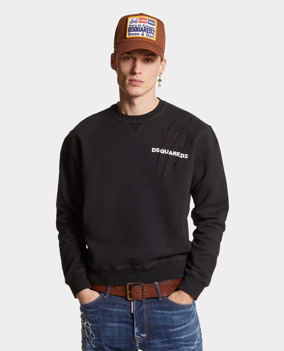 DSQUARED2 - Áo sweatshirt nam cổ tròn tay dài Bear Scratch