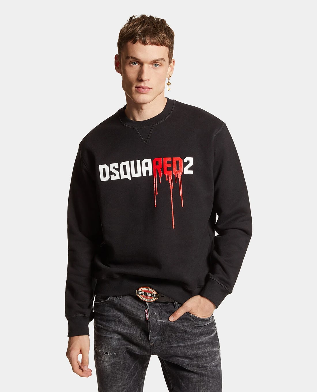 DSQUARED2 - Áo sweatshirt nam cổ tròn tay dài Bloody Red
