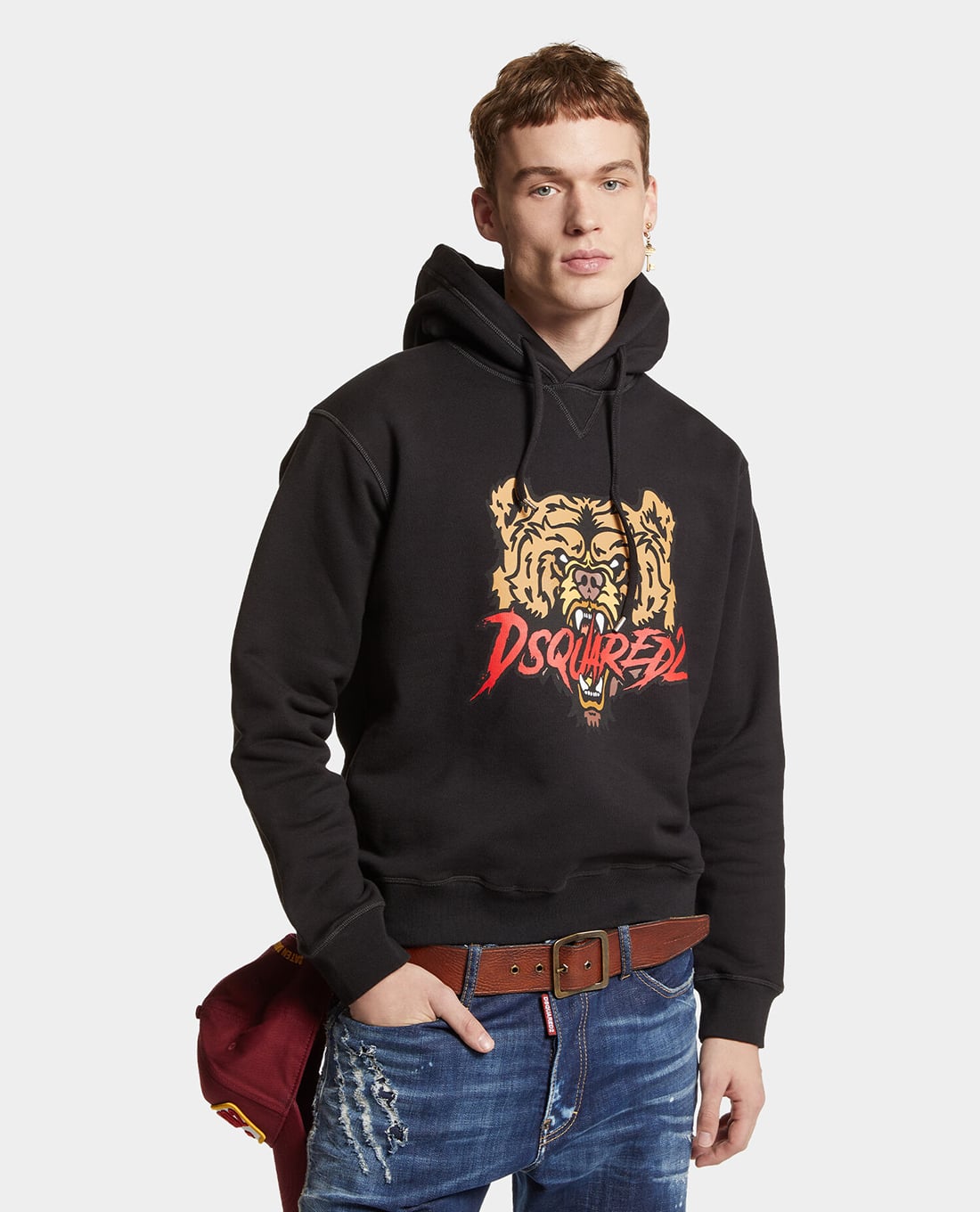 DSQUARED2 - Áo hoodie nam tay dài phối mũ Bear Logo