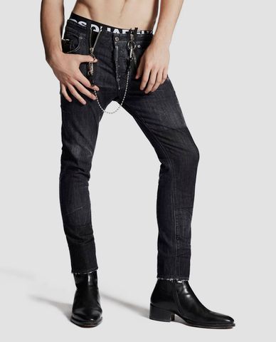  DSQUARED2 - Quần jeans nam phối dây xích Distressed Look 