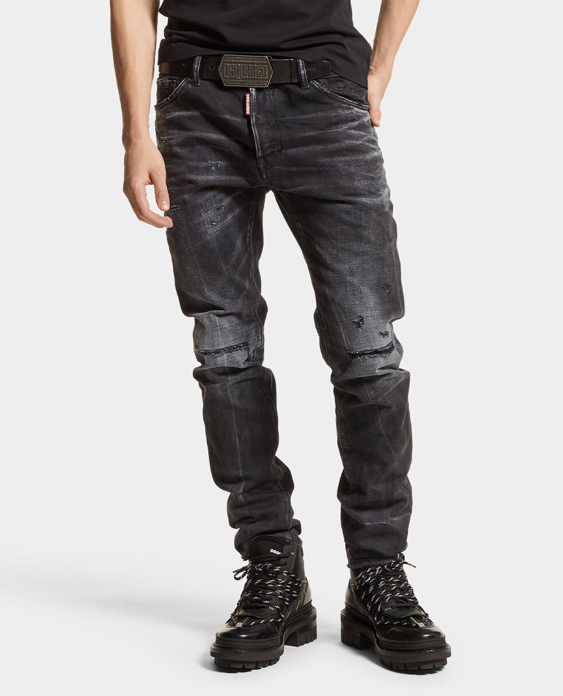 DSQUARED2 - Quần jeans nam phom ôm wash bạc phối rách Cool Guy