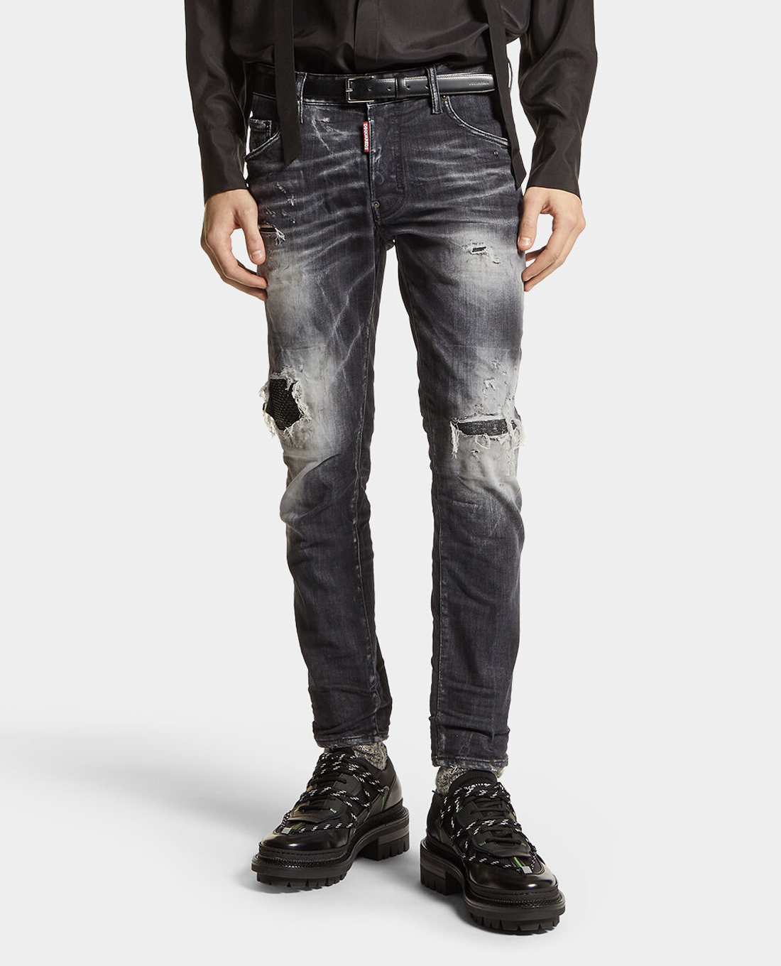 DSQUARED2 - Quần jeans nam phom ôm wash bạc Black Jet Set Wash Skater