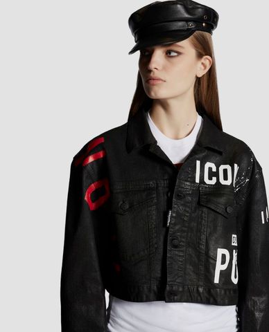  DSQUARED2 - Áo khoác nữ phối nút cài Cropped Bomber 