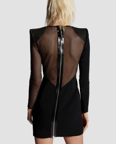  DSQUARED2 - Đầm mini ôm phối lưới xuyên thấu 