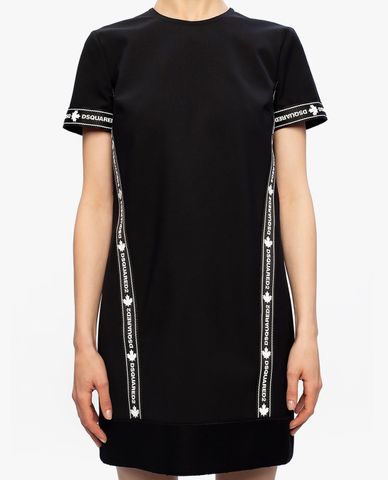  DSQUARED2 - Đầm mini tay ngắn cổ tròn Black Tape Shift 