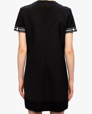  DSQUARED2 - Đầm mini tay ngắn cổ tròn Black Tape Shift 