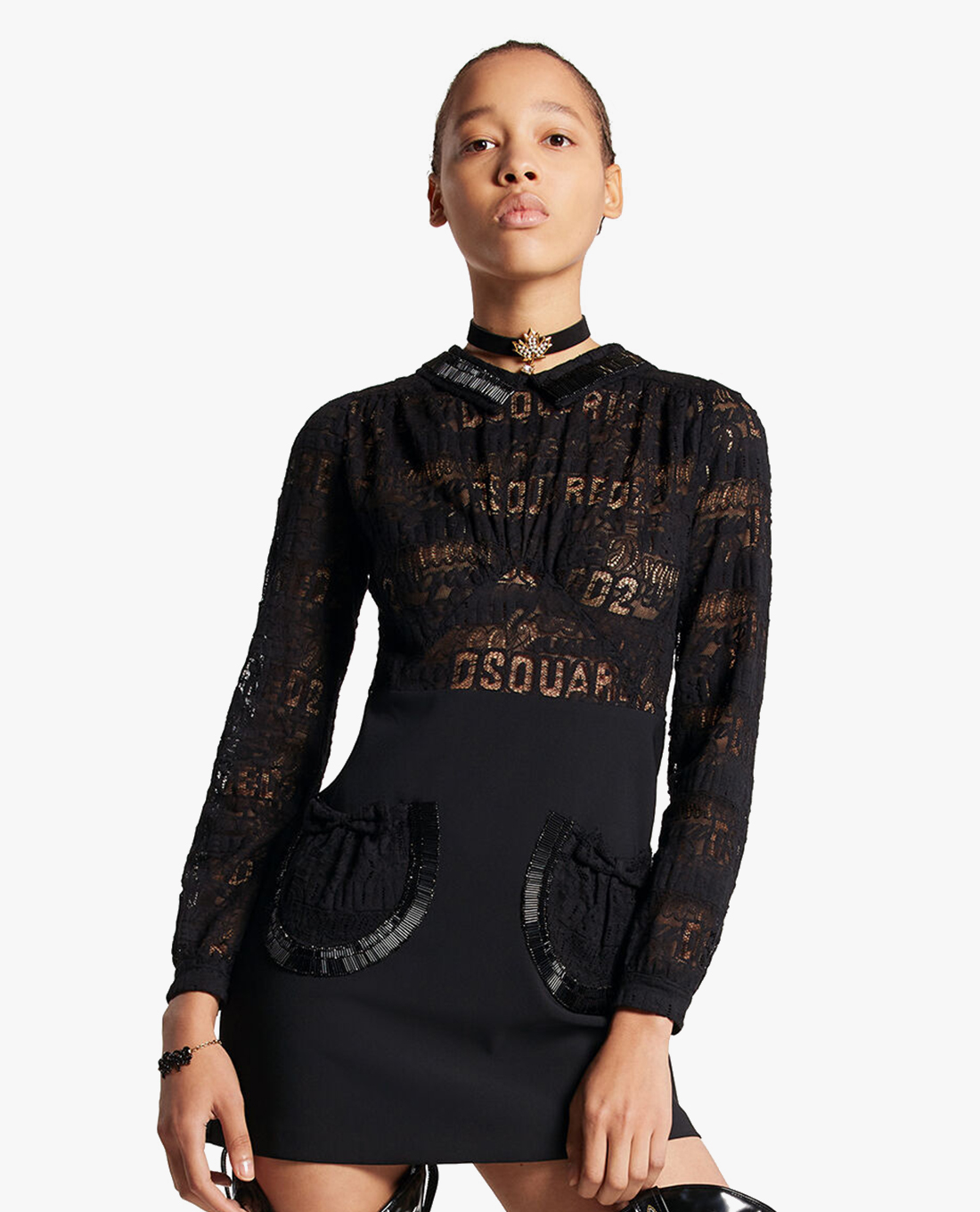 DSQUARED2 - Đầm mini cổ bẻ tay dài Lacey