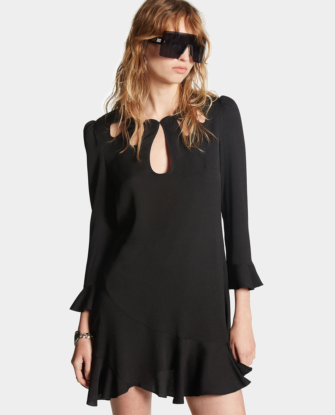 DSQUARED2 - Đầm xếp li mini tay dài phom rộng Fluid Tunic