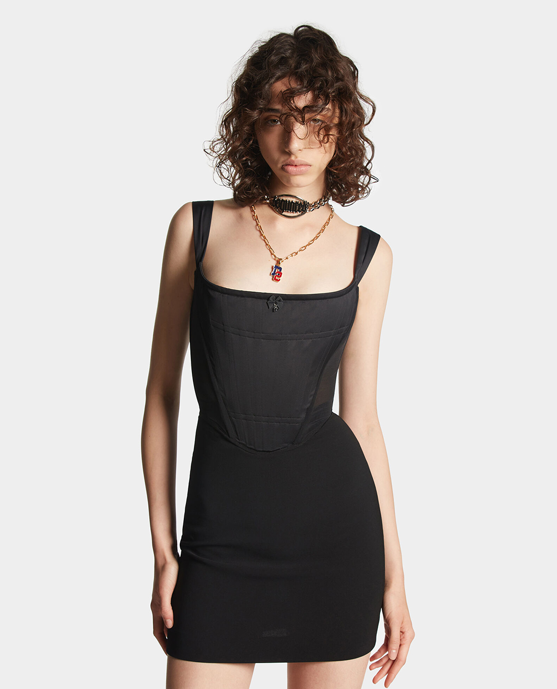 DSQUARED2 - Đầm hai dây mini đính nơ phối lưới Corset