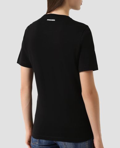  DSQUARED2 - Áo thun nữ cổ tròn họa tiết chim cánh cụt 