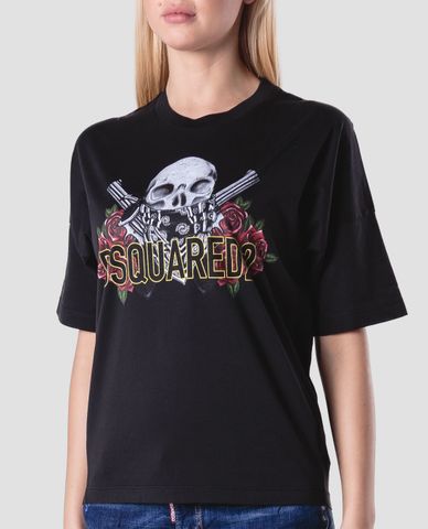  DSQUARED2 - Áo thun nữ cổ tròn tay ngắn Fantasy Print 