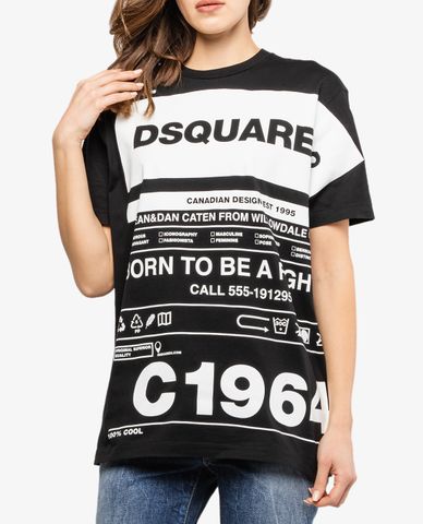  DSQUARED2 - Áo thun nữ ngắn tay cổ tròn phối chữ in thời trang 