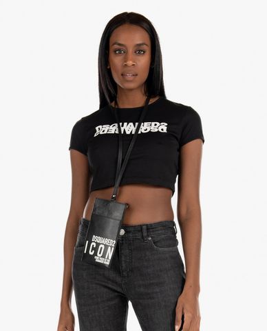  DSQUARED2 - Áo croptop nữ cổ tròn tay ngắn phối logo 