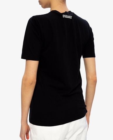  DSQUARED2 - Áo thun nữ cổ tròn ngắn tay phom suông phối hình lá thông 